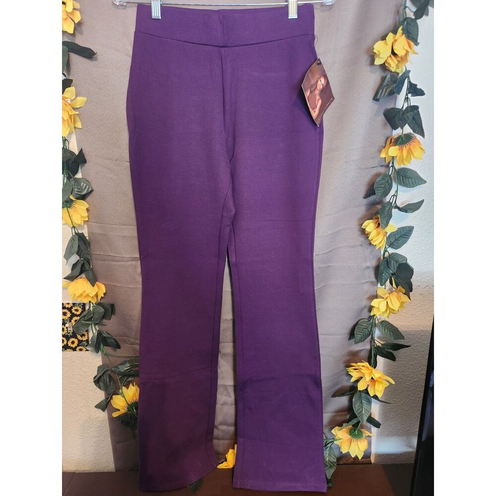 NWT IMAN Global Chic Purple Stretch Pull-On Flare Leg Pants Size XS